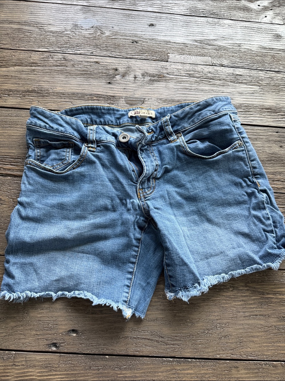 CAbi Light Blue Frayed Hem Denim Shorts